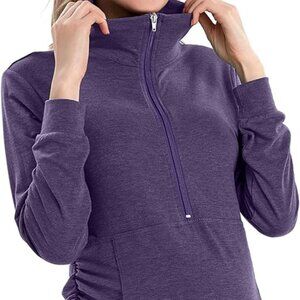 GINKANA Purple Quarter Zip Long Sleeve Ruched Maternity Active Top Size L